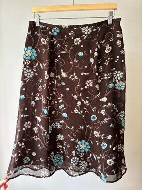 1990s Brown Floral Midi Skirt | 31" waist